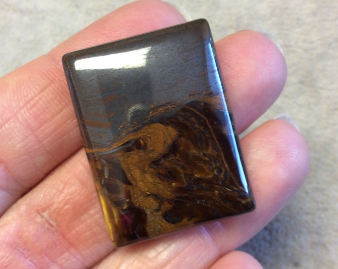 Single OOAK Natural Tiger Iron Oblong Rectangle Shaped Flat Back Cabochon - Measuring 25mm x 34mm, 6mm Dome Height - High Quality Gemstone
