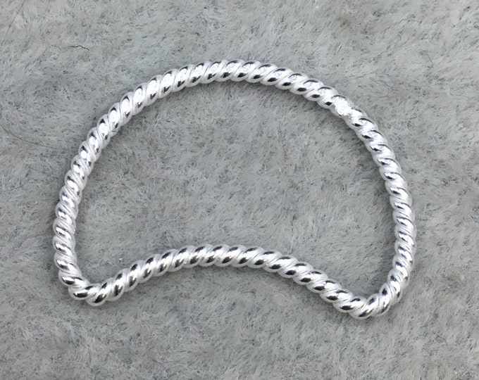 15mm x 25mm Silver Finish Open Twisted Wire Crescent/Moon Shaped Plated Copper Components - Sold in Pre-Counted Bulk Packs of 10- (469-SV)