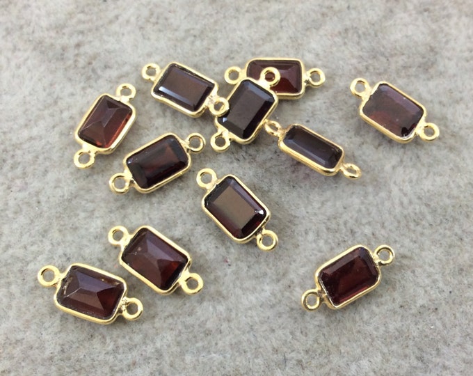 Deep Red Garnet Bezel | BULK LOT - Pack of Six (6) Gold Vermeil Pointed Cut Stone Faceted Rectangle Shaped Connectors - Measuring 5mm x 7mm