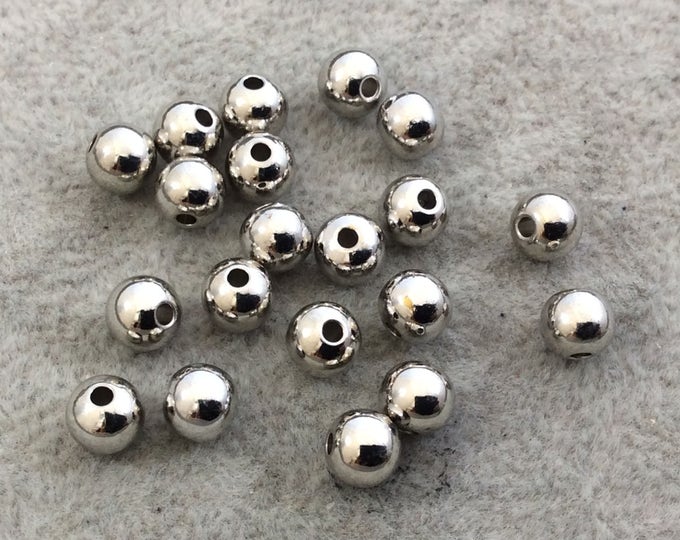 6mm Glossy Finish Silver Plated Brass Round/Ball Shaped Metal Spacer Beads with 1mm Holes - Loose, Sold in Pre-Packed Bags of 20 Beads
