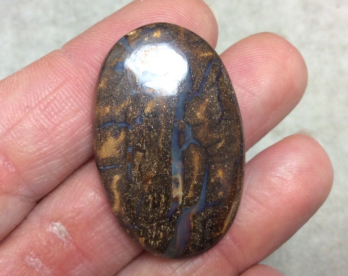 OOAK Oval Shaped Australian Boulder Opal Flat Back Cabochon - Measuring 24mm x 38mm, 6mm Dome Height - Natural High Quality Gemstone