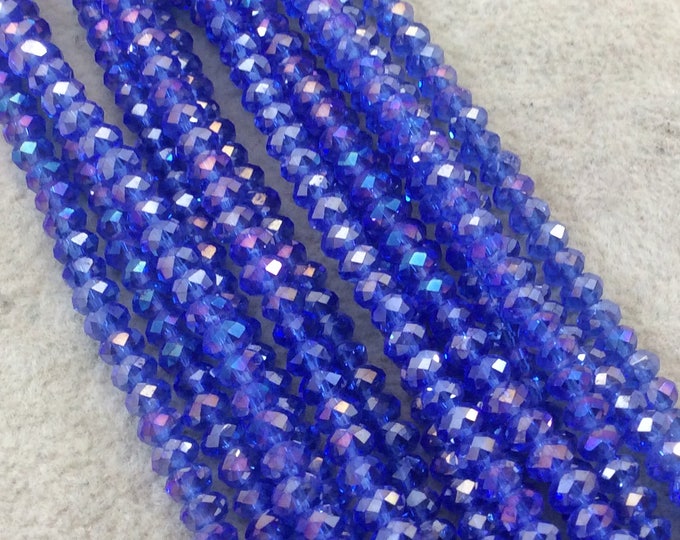 Chinese Crystal Beads | 4mm Glossy Finish Faceted Semi Opaque AB Blue Rondelle Glass Beads