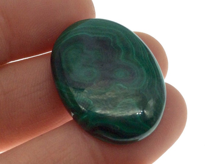 OOAK Genuine Malachite Oblong/Oval Shaped Flat Backed Cabochon - Measuring 22mm x 32mm, 5.1mm Dome Height - Natural High Quality Cab