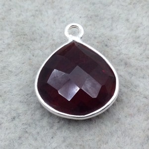 Sterling Silver Faceted Deepest Red (Lab Created) Quartz Heart Shaped Bezel Pendant - Measuring 15mm x 15mm - Sold Individually