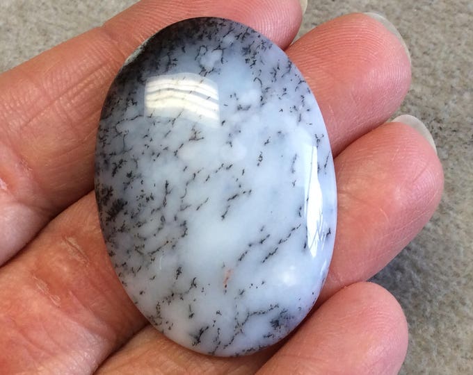 Single OOAK Natural Dendritic Opal Oblong Oval Shaped Flat Back Cabochon - Measuring 30mm x 42mm, 7mm Dome Height - High Quality Gemstone