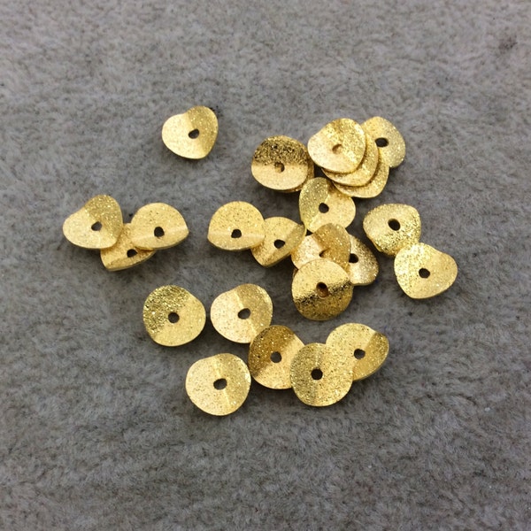 8mm Textured Gold Plated Copper Wavy Disc/Heishi Washer Shaped Components - Sold in Bulk Packs of 25 Pieces - Great as Bracelet Spacers!