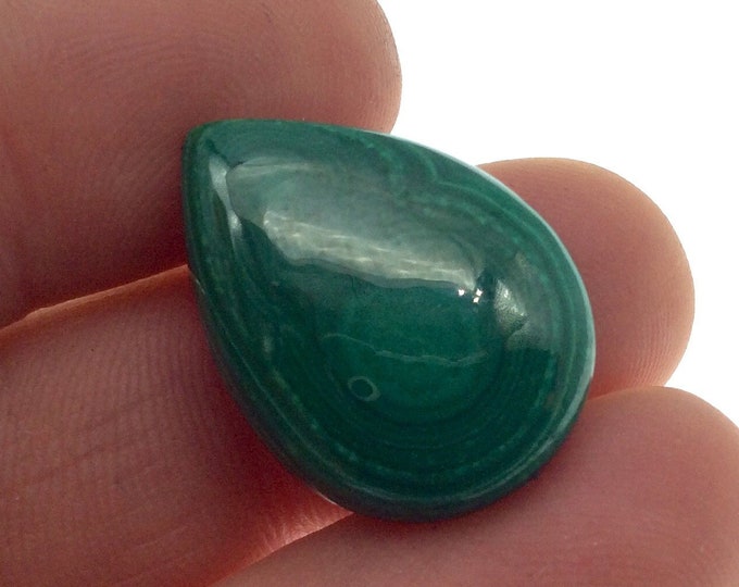OOAK Genuine Malachite Pear/Teardrop Shaped Flat Backed Cabochon - Measuring 17mm x 24mm, 5.2mm Dome Height - Natural High Quality Cab