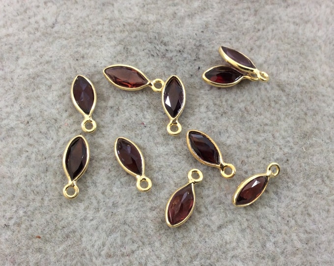 Garnet Charms for Permanent Jewelry - 14k Gold Vermeil Marquise Shaped Non Tarnish Bezels - BULK LOT - Pack of Six - Measuring 3mm x 7mm