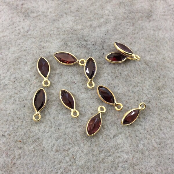 Garnet Charms for Permanent Jewelry - 14k Gold Vermeil Marquise Shaped Non Tarnish Bezels - BULK LOT - Pack of Six - Measuring 3mm x 7mm