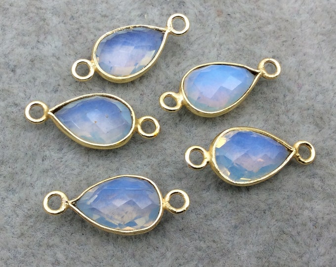 Milky Opalite Bezel | Gold Plated Faceted (Manmade Glass) Pear Teardrop Shaped Bezel Connector - Measuring 8mm x 12mm - Sold Individually
