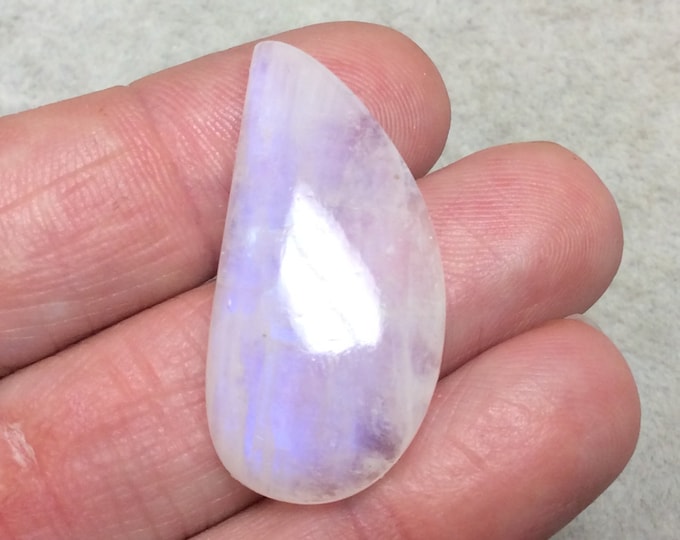 OOAK Single AAA Curved Tear Shaped Iridescent Blue Moonstone Flat Back Cabochon - Measuring 18mm x 35mm, 7mm Dome Height - Gemstone Cab