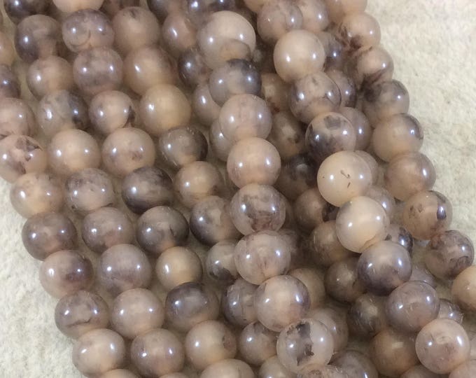 8mm Smokey Brown Lightweight Glossy Acrylic Smooth Finish Round/Rondelle Shaped Beads with 2.5mm Holes - 16" Strand (Approx. 52 Beads)