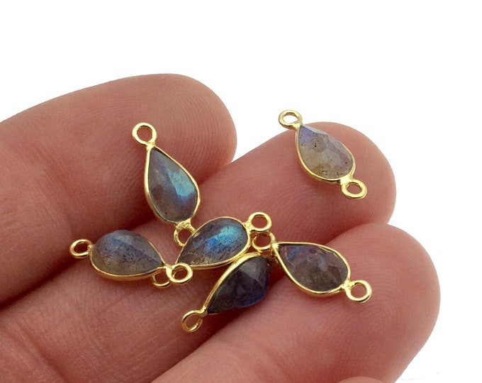 Labradorite Bezel | Gold Sterling Silver Pointed/Cut Stone Faceted Teardrop Shaped Connectors - Meas 5mm x 8mm- BULK LOT-Pack of Six (6)