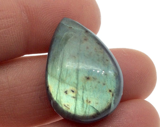 AAA Teardrop Shaped Iridescent Green/Blue Labradorite Flat Back Cabochon - Measuring 18mm x 20mm, 9mm Dome Height - Natural Gemstone Cab