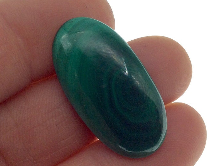 OOAK Genuine Malachite Oblong/Oval Shaped Flat Backed Cabochon - Measuring 16mm x 30mm, 5mm Dome Height - Natural High Quality Cab