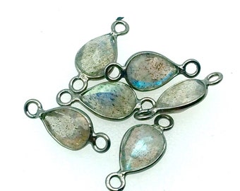 Labradorite Bezel | Gunmetal Sterling Silver Pointed/Cut Stone Faceted Teardrop Shaped Connectors- Meas 5mm x 7mm- BULK LOT-Pack of Six (6)