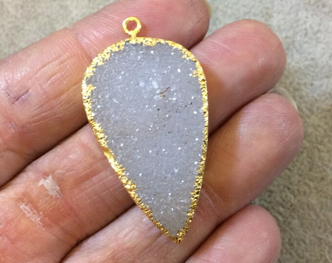 OOAK Premium Gold Electroplated Inverted Teardrop Shaped Druzy Pendant - Measuring 21mm x 27mm Approx. - Natural Pendant - Sold Individually