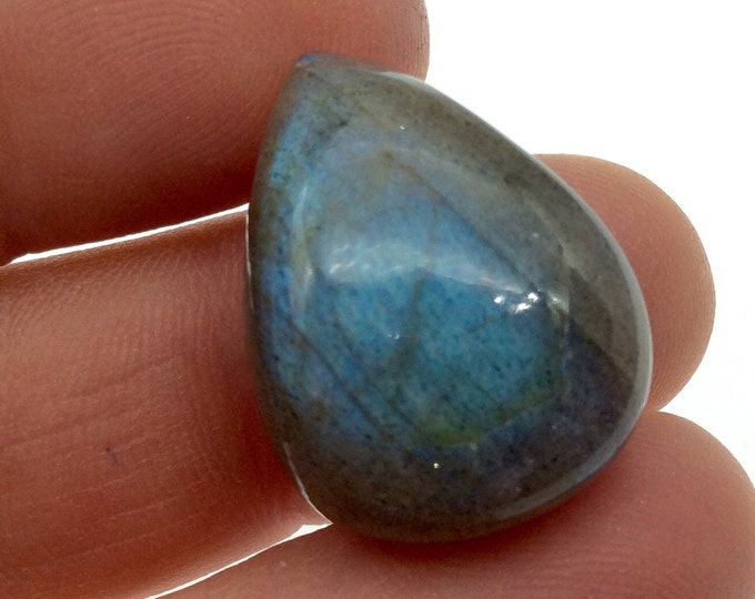 AAA Teardrop Shaped Iridescent Green/Blue Labradorite Flat Back Cabochon - Measuring 18mm x 24mm, 7.8mm Dome Height - Natural Gemstone Cab