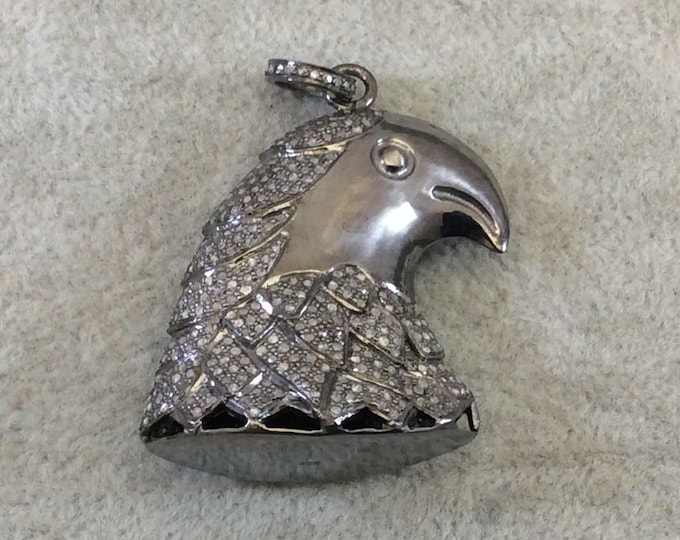 OOAK Genuine Pave Diamond Encrusted Gunmetal Plated Sterling Silver Eagle/Bird Pendant - Measuring 30mm x 40mm, Approx. - 2.41 cts
