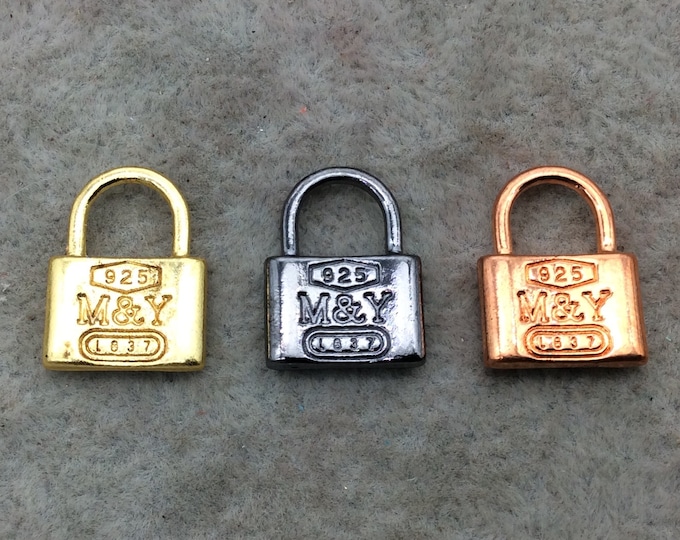 5/8" Padlock Shape Plated Copper Metal Pendant/Charm - Measures 12mm x 17mm  - Three Colors Available, See Variations!