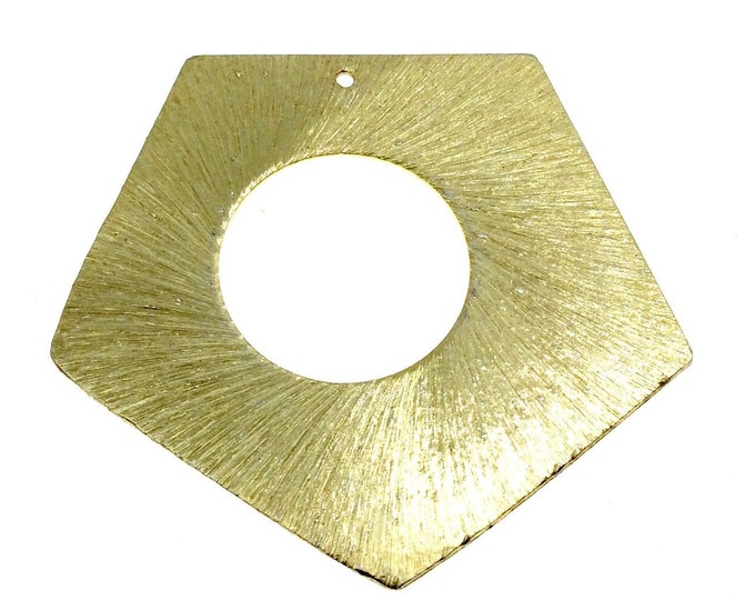 Beadlanta Rich Gold Finish - 40mm x 40mm Gold Plated Copper Open Round Center Cutout Pentagon Pendant Component - Sold in Packs of 2