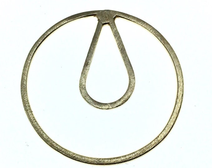 36mm x 36mm Soft Gold Open Circle with Inner Teardrop Shaped Plated Copper Components - Sold in Packs of 4 Pieces