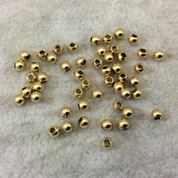3mm Bright Gold Plated Brass Beads - Bulk Pack Gold Beads - 50 pcs