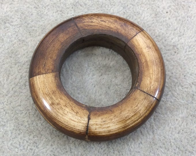 2" Medium Brown Natural Ox Bone Thick Round Donut/Ring Shaped Focal Pendant - Outer Diameter Measures 52mm x 52mm, Approx. - (TR2MBDRPFI)
