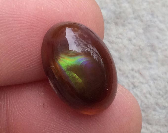 OOAK Orange/Green/Gold Fire Agate Oval Shaped Flat Back Cabochon "FA11"  ~ 10mm x 15mm, 5mm Dome Height - Natural High Quality Gemstone