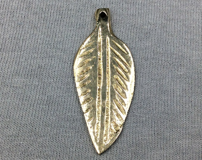 Medium Gold-Plated Copper Long Pointed Leaf/Feather Shaped Pendant Style F - Measuring 18mm x 40mm - Sold Individually, Chosen at Random