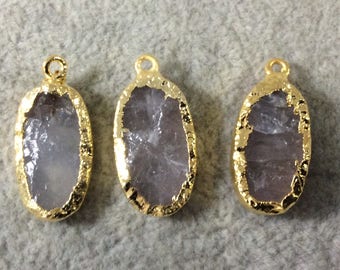 Jeweler's Lot  of Three Gold Electroformed Natural Rough Rose Quartz Freeform Pendants "RQE20"- ~  18mm - 19mm Long - Quality Raw Gemstone