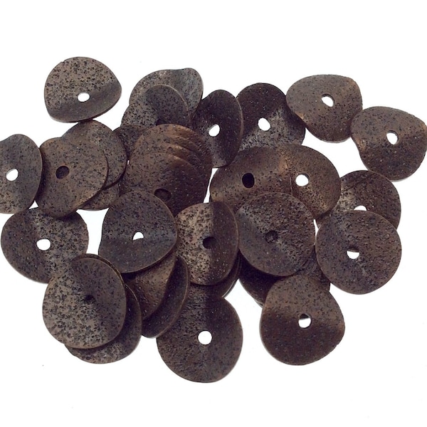 10mm Textured Antique Plated Copper Wavy Disc/Heishi Washer Shaped Components - Sold in Bulk Packs of 25 Pieces - Great as Bracelet Spacers!