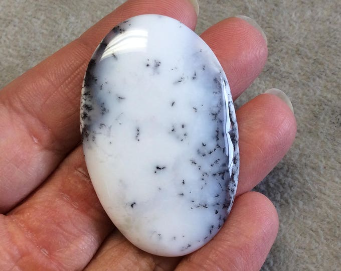 Single OOAK Natural Dendritic Opal Oblong Oval Shaped Flat Back Cabochon - Measuring 34mm x 52mm, 6mm Dome Height - High Quality Gemstone