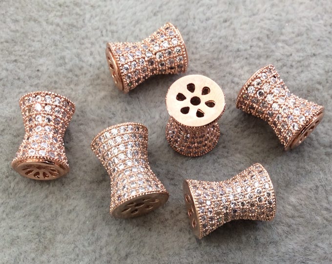 9mm x 13mm Rose Gold Plated CZ Cubic Zirconia Inlaid Flared Shaped Copper Bead with 2mm Holes - Sold Individually - Other Colors Available!