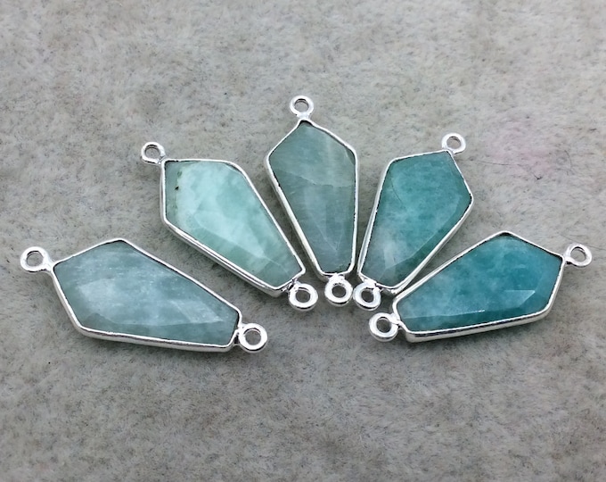 Silver Finish Faceted Green Amazonite Dagger Shape Bezel - Plated Copper Connector Component ~ 10mm x 20mm - Sold Individually