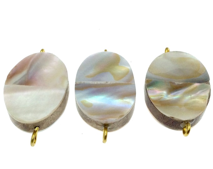 Iridescent White Oval Shaped Natural Shell Focal Connector - 22mm x 31mm Approximately - Sold Individually