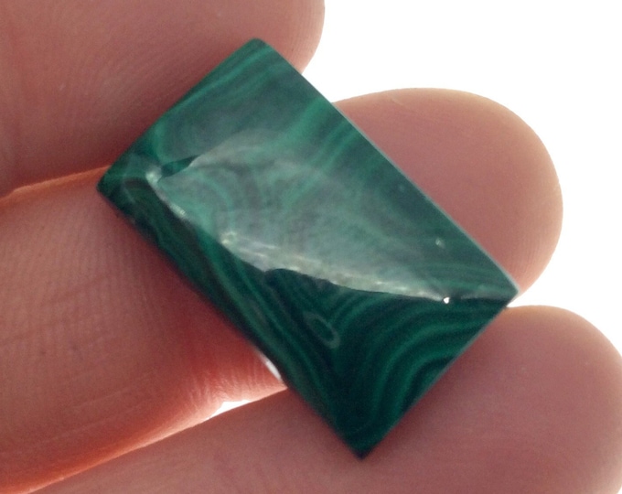OOAK Genuine Malachite Rectangle Shaped Flat Backed Cabochon - Measuring 13mm x 21mm, 4.4mm Dome Height - Natural High Quality Cab