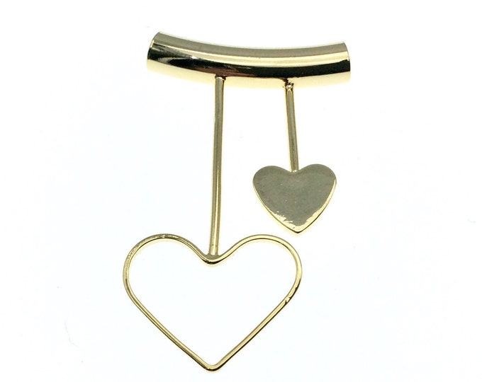 Gold Plated Tube Pendant - with Heart Embellishments - Measuring 25mm x 43mm with 5mm Hole - Sold Individually, Chosen at Random