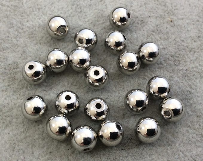 8mm Glossy Finish Silver Plated Brass Round/Ball Shaped Metal Spacer Beads with 1mm Holes - Loose, Sold in Pre-Packed Bags of 20 Beads