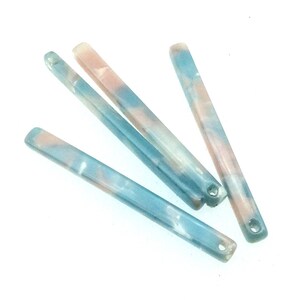 4mm x 40mm Opaque Mixed Sky Blue/White Skinny Stick Shaped Resin Pendant with One Hole- Sold in Pack of Four