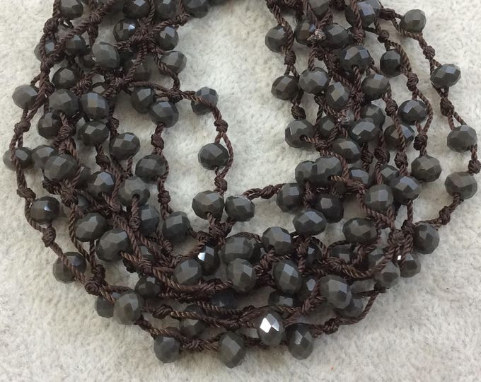 Chinese Crystal Beads | 72" Woven Dark Brown Thread Necklace with 6mm Faceted Glossy Finish Rondelle Opaque Espresso Brown Glass Beads