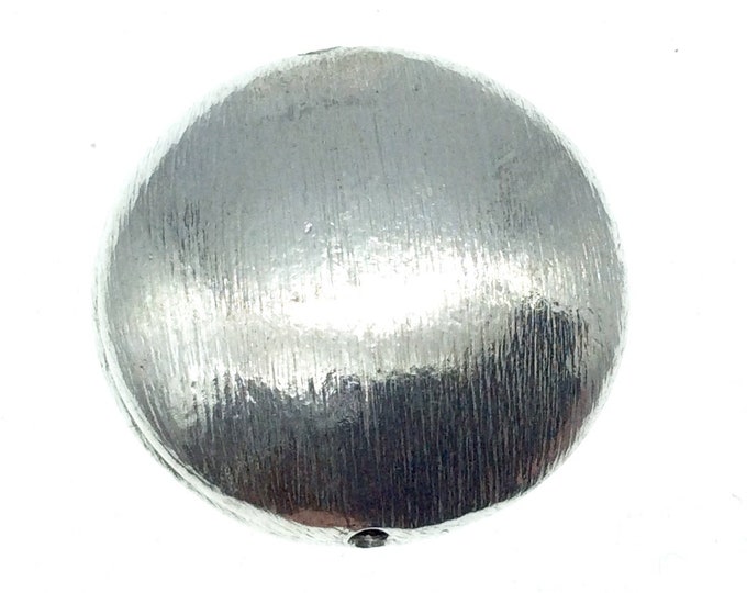 Silver Plated Brushed Finish Puffed Coin Shaped Brass Bead - Measuring 25mm x 25mm - High Quality Jewelry Component