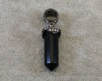Genuine Pave Diamond Encrusted Gunmetal Plated Sterling Silver and Black Onyx Point Pendant - Measuring 8mm x 25mm, Approx. - 0.38 cts