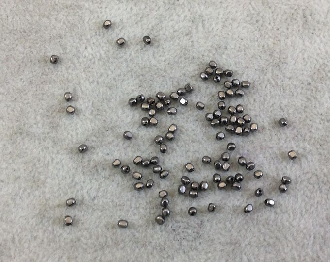 2mm Brushed Finish Gunmetal Plated Copper Tiny 3D Cube Shaped Beads with 0.5-0.75mm Holes - Loose, Sold in Pre-Packed Bags of 100 Beads