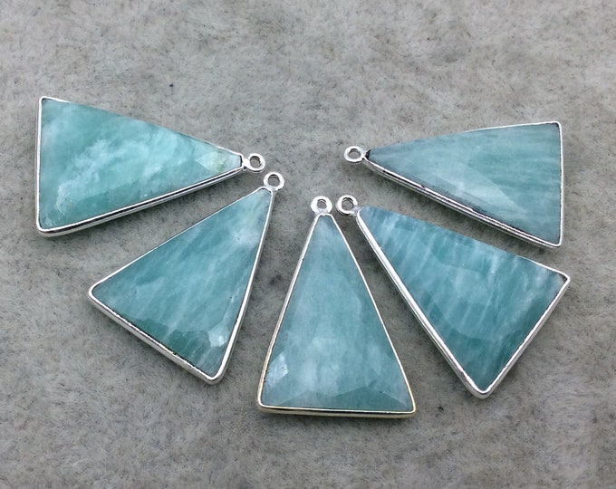 Silver Finish Faceted Green Amazonite Triangle Shape Bezel - Plated Copper Pendant Component ~ 18mm x 25mm - Sold Individually