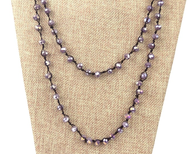 Chinese Crystal Beads | 72" -  8mm Opaque AB Purple Rondelle Chinese Crystal Glass Beads Hand Woven Necklace - Holiday Special!