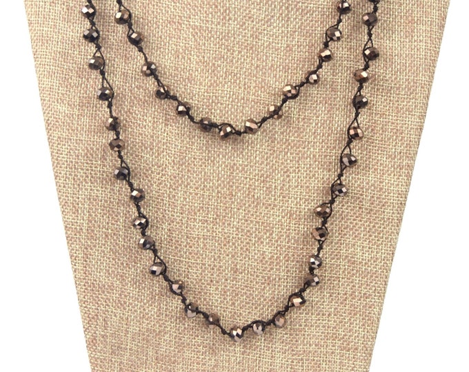 Chinese Crystal Beads | 72" - 8mm Opaque Bronze Rondelle Chinese Crystal Glass Beads Hand Woven Necklace