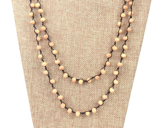 Chinese Crystal Beads | 72" -  8mm Opaque AB Tan Rondelle Chinese Crystal Glass Beads Hand Woven Necklace - Holiday Special!