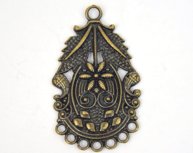 Antique Brass Plated Copper Embellished Chandelier Charm/Pendant with- Measuring 32mm x 45mm - Sold Individually, Chosen at Random