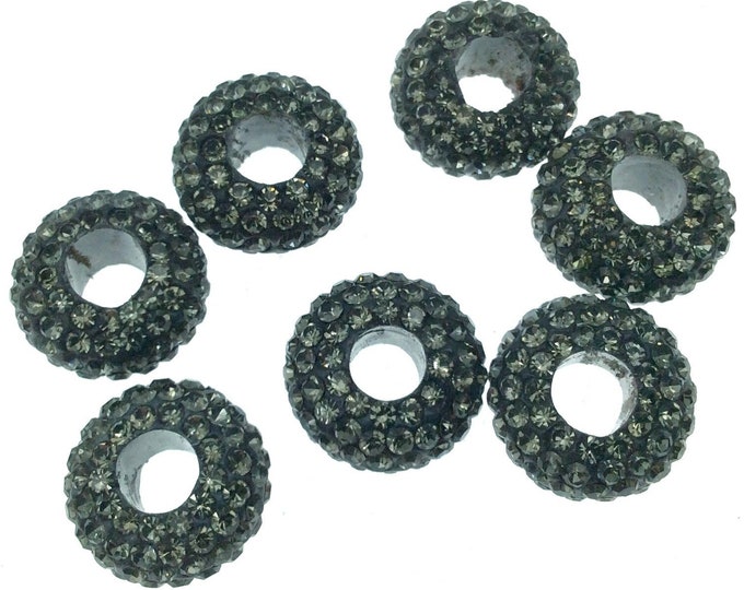 7mm x 14mm Gunmetal Gray CZ Cubic Zirconia Inlaid Rondelle Shaped Bead with 5mm Holes - Sold Individually - Other Colors Available!